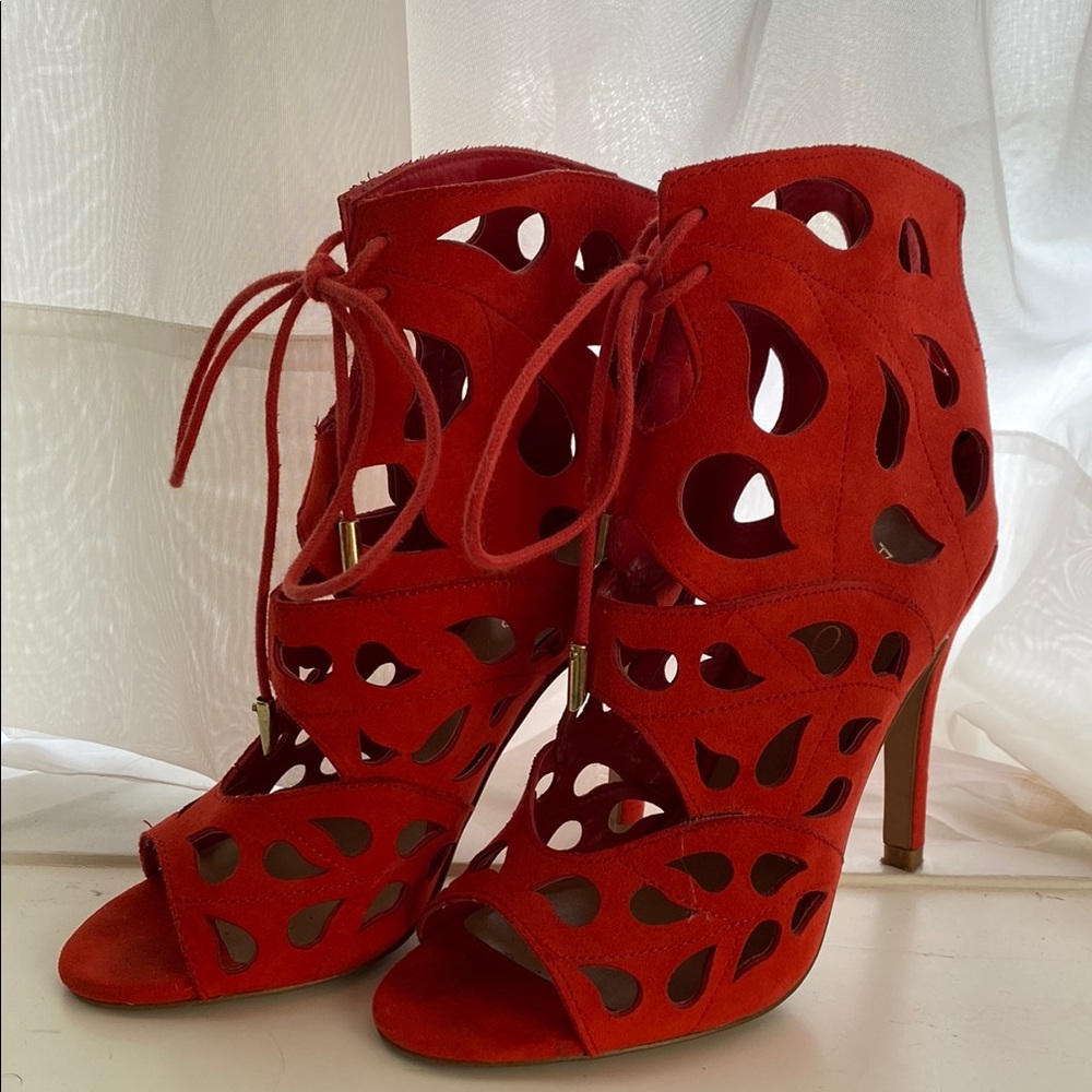 Aldo Red Stiletto Heels with Cutout Design